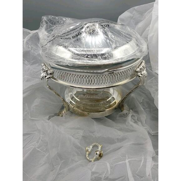 NEW Marinex Vintage Silverplated Chafing Dish w/9" Glass 2qt Casserole Pan - Picture 2 of 6